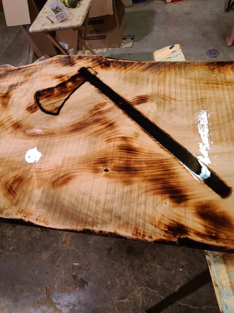 Bar Top with engraved and wood burned Axe